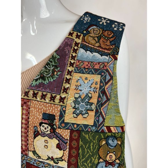 Westbound Vintage Plus Sized Holiday Christmas Vest  1X Green  Patchwork Tapestr - Picture 16 of 16